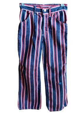 Vintage Girls 7 Jeans 22x21 1970's Striped Denim Jeans Red White Blue Stripes